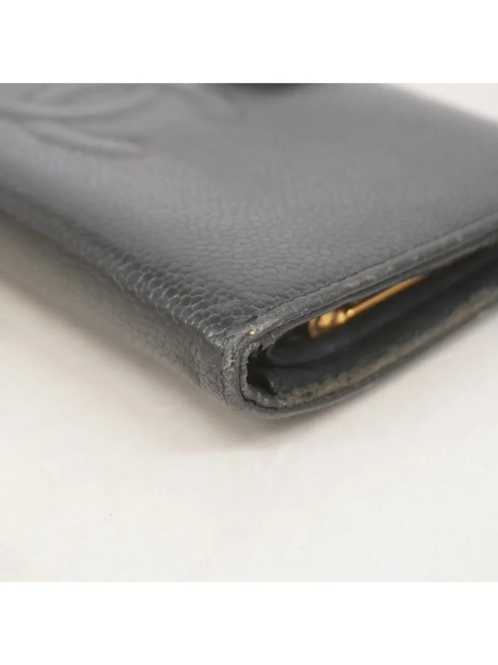 Chanel Wallet Caviar Leather Black Gold